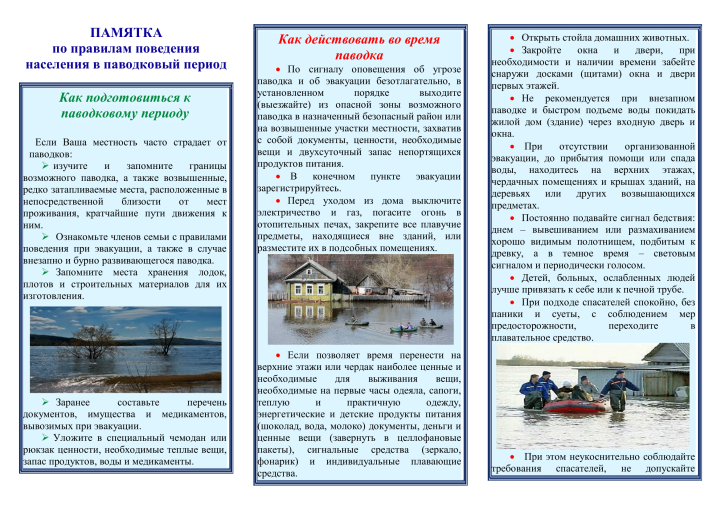 Памятка по действиям населения при паводковом затоплении Памятка по действиям населения при паводковом затоплении.
